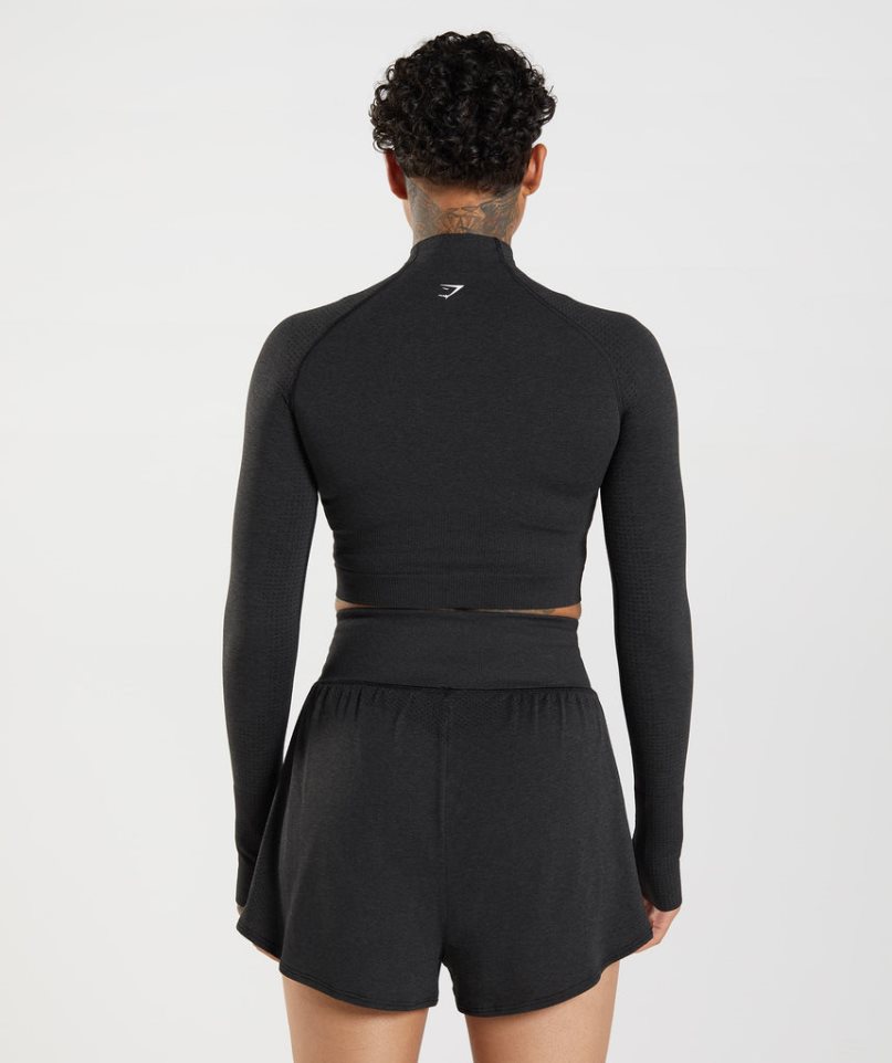 Women's Gymshark Vital Seamless 2.0 High Neck Midi Cropped Tops Black | NZ 8DRLPG